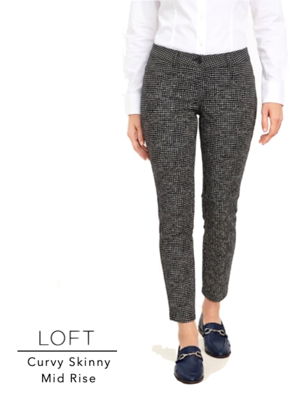 Loft black and white squares pattern curvy skinny pants size 8 | 29"